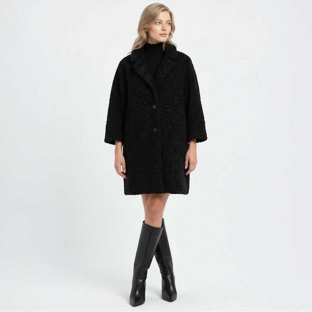 NWOT ZARA Black Boucle Button Front Textured Stylish Coat Size M